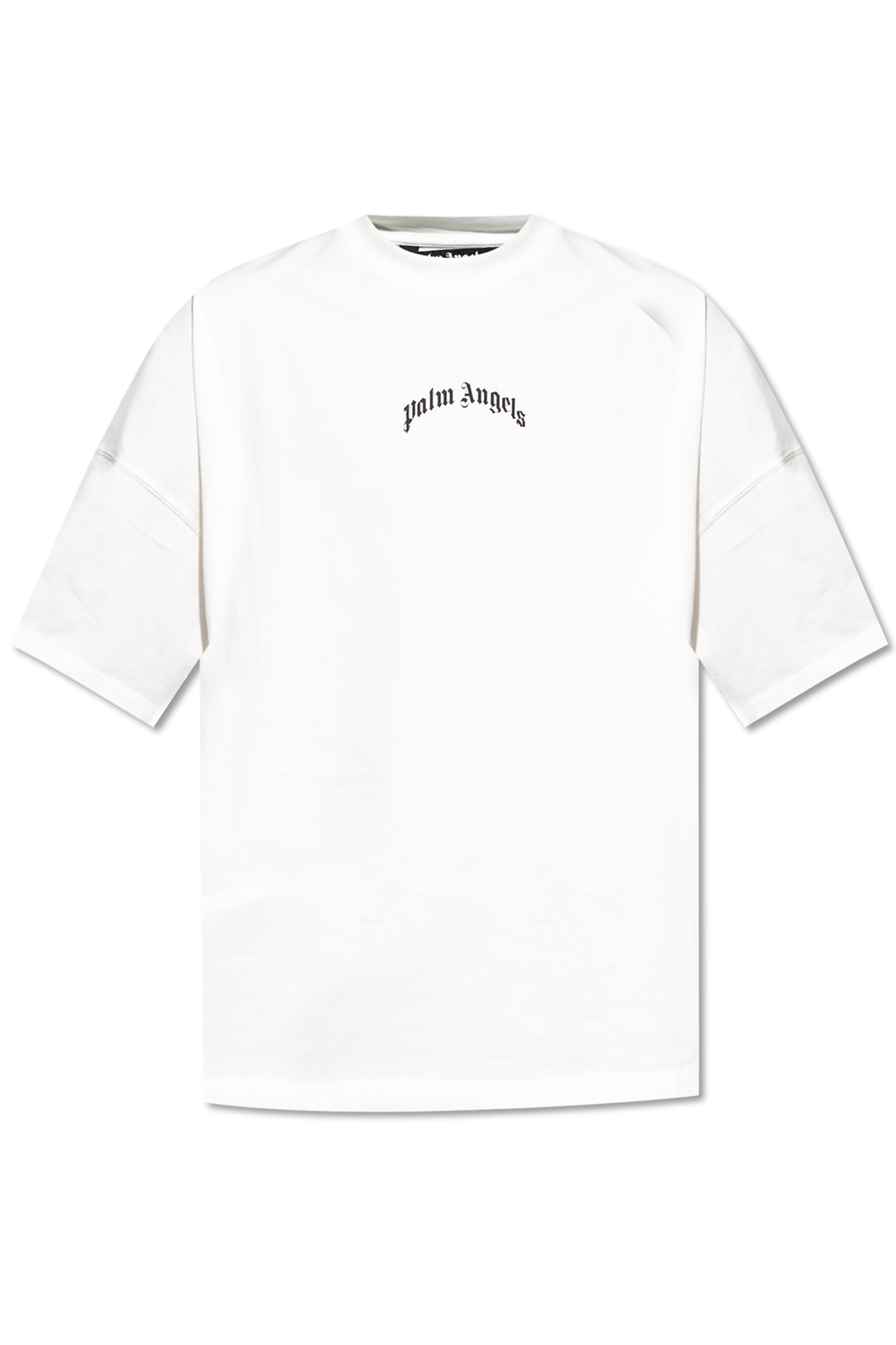 【関税＆送料込み】White T-Shirt With Palm Angels Logo In C Palm Angels logo-print crew-neck T-shirt | White | FARFETCH